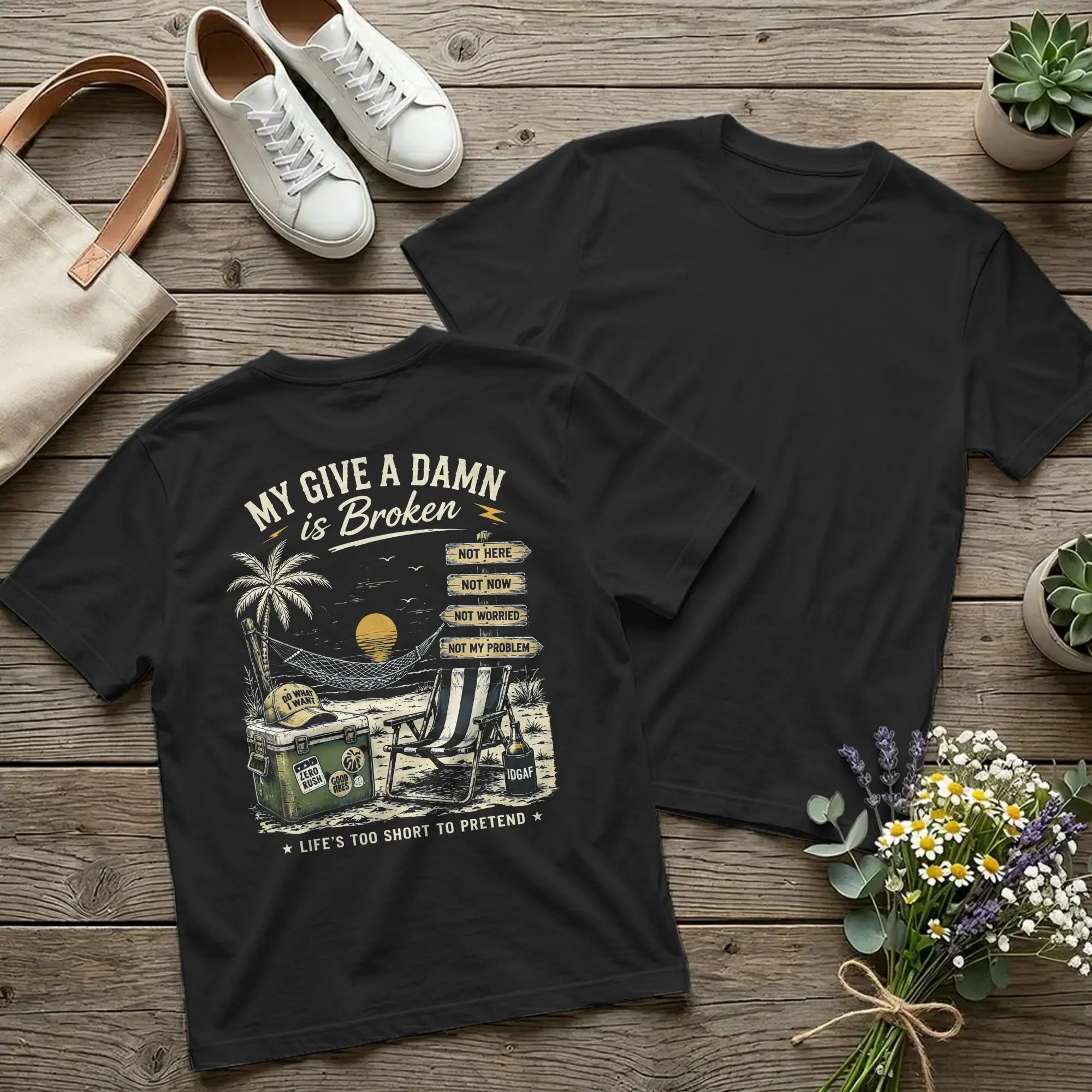 Backprint My Give A Damn is Broken Too Old to Care Club T Shirts Men Cotton Casual T-Shirts Crewneck Funny Tee Clothes Plus Size
