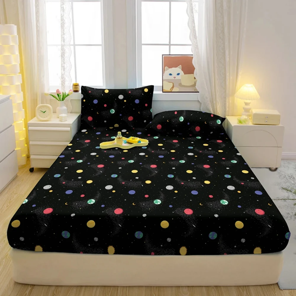 Soft Fitted Sheet Breathable Fitted BedSheet Single/Queen/King Bed Linen Reactive Printed Mattress Cover Sábana Bajera 장착형 침대 시트