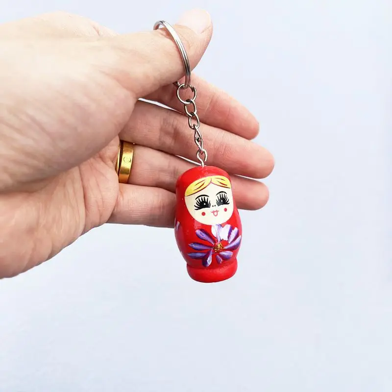 keychain matryoshka Dolls Wooden Keychain Doll Russian Matryoshka Key Ring Unpainted Christmas Tree Set