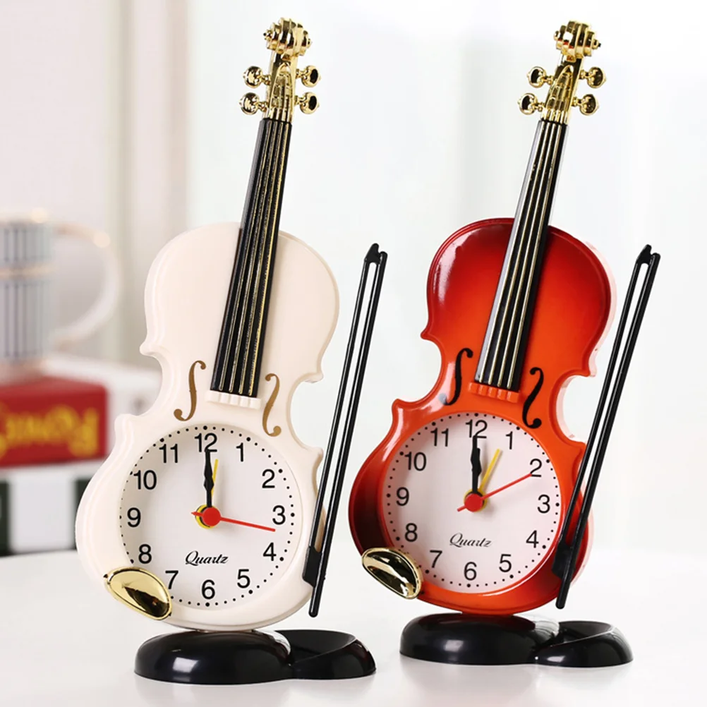 1pc Simulation Violin Clock Desktop Alarm Clocks Bedside Decorative Clock Morning Wake-up Device without Random Color