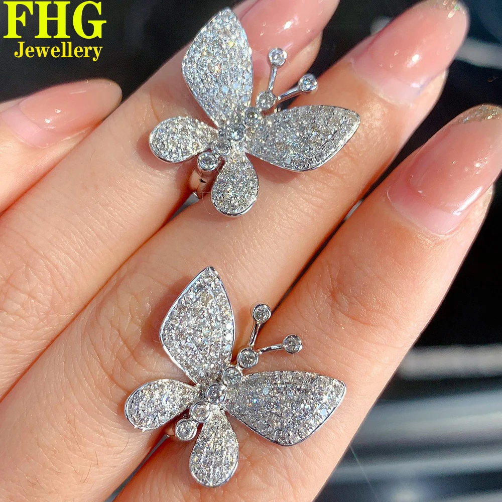 

Natural Diamonds1.8Carat Au750 18K White Butterfly Flower tassels Gold diamond Earring Wedding Party gift