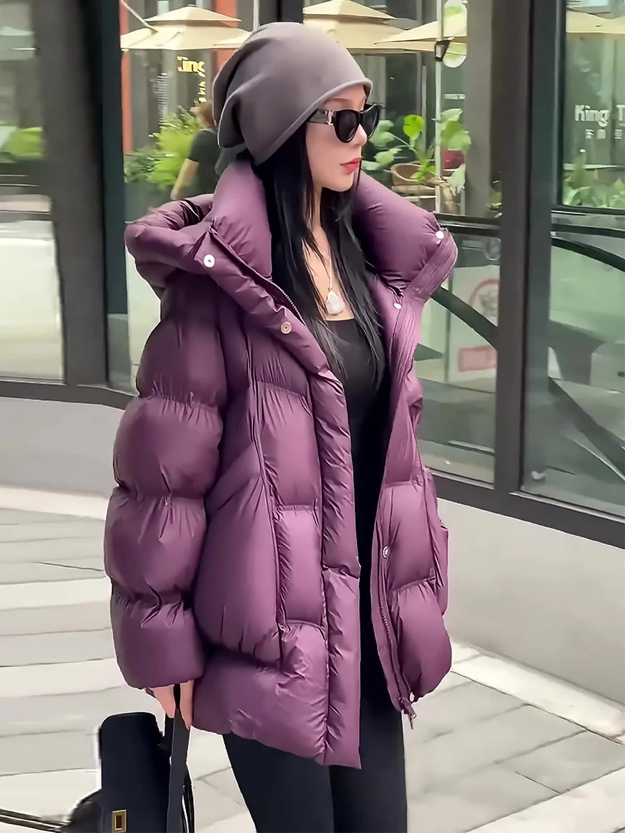 

Women's Thiened White Du down Puffer Jaet Winter Coat Hooded Warm Sli Sweet Sle Regular Length No Brand