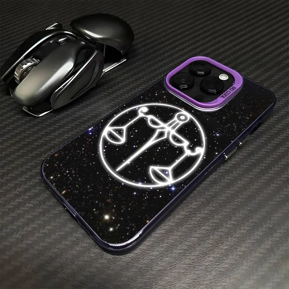 Чехол для телефона Zodiac Libra Balance для iPhone 17,16,15,14,13,12,11 Plus, Pro Max, фиолетовый матовый противоударный чехол