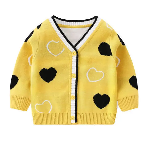 

2022 Autumn Winter New Girls Sweater Cardigan Coat Baby Knitted Sweater Warm Love Pattern Cardigan Top 9 Months To 6 Years Old