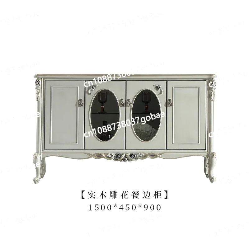 light luxury solid wood carving flower dining side cabinet retro glass wine cabinet villa wall locker home accessories