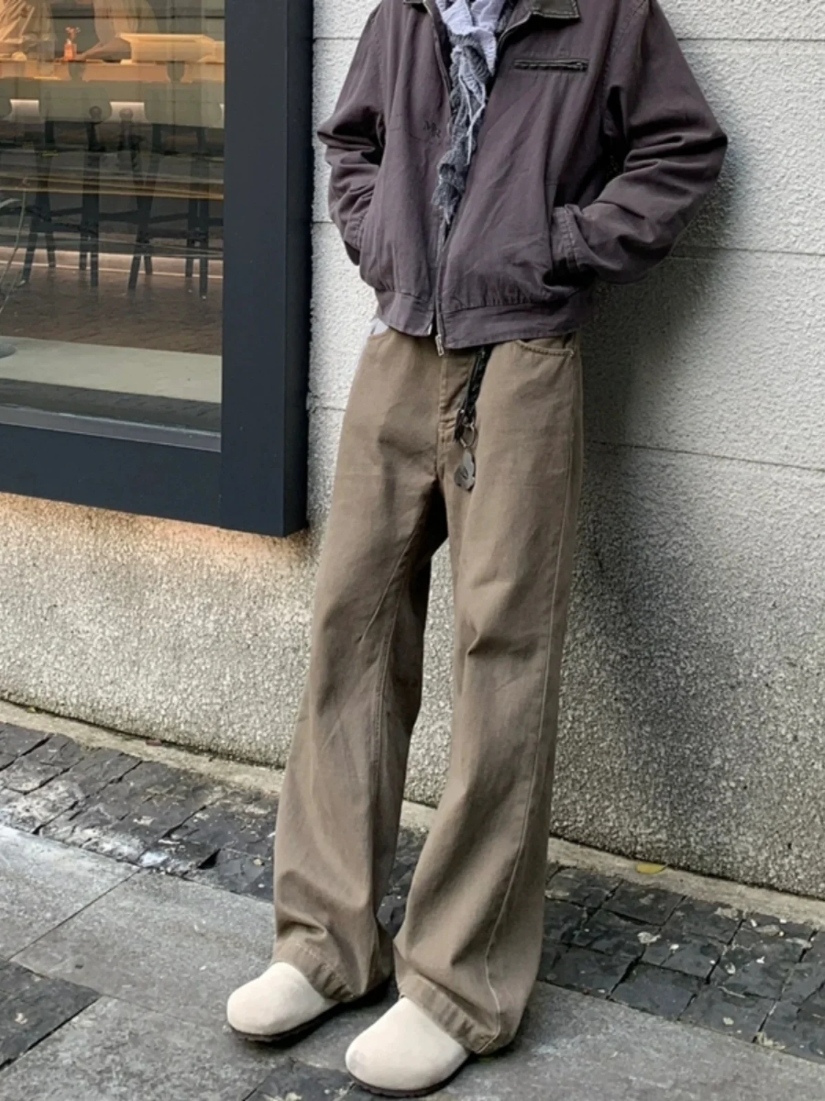 

Retro Brown Straight Leg Men's Jeans American High Street Sle Vintage CleanFit Loose Fit Jeans Trendy mid Waist Jeans