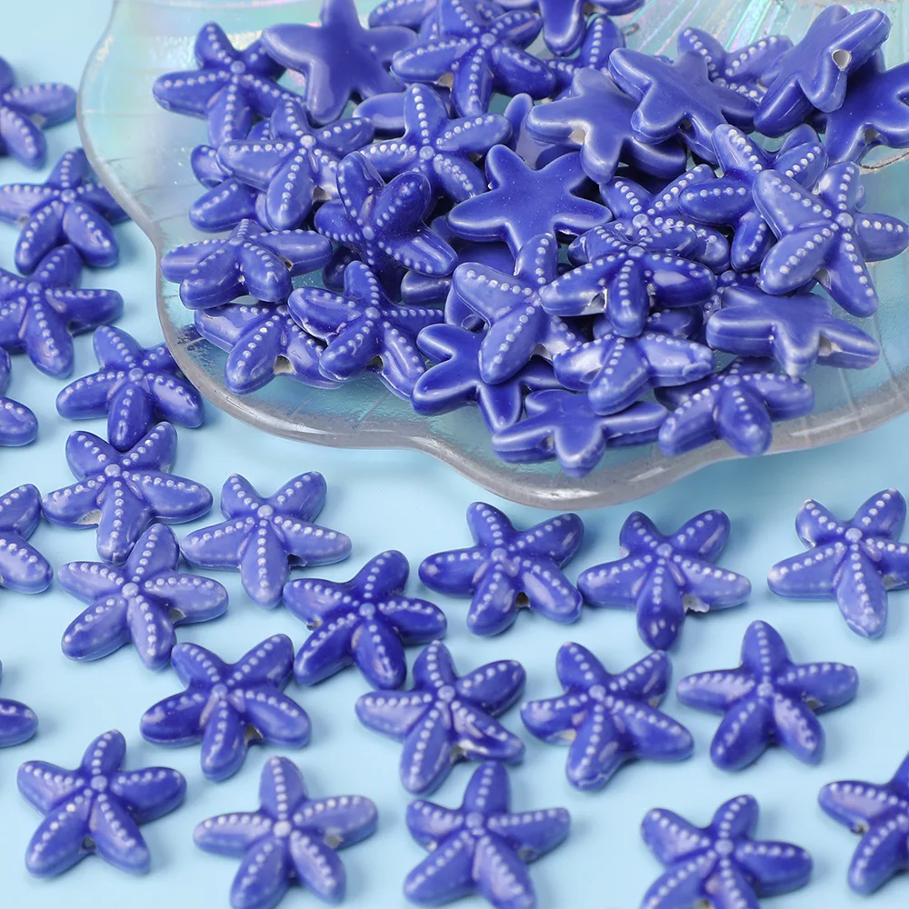 10 pezzi di perline di perforazione di stelle marine in ceramica fatte a mano per la creazione di gioielli, perline di intervallo, collane,