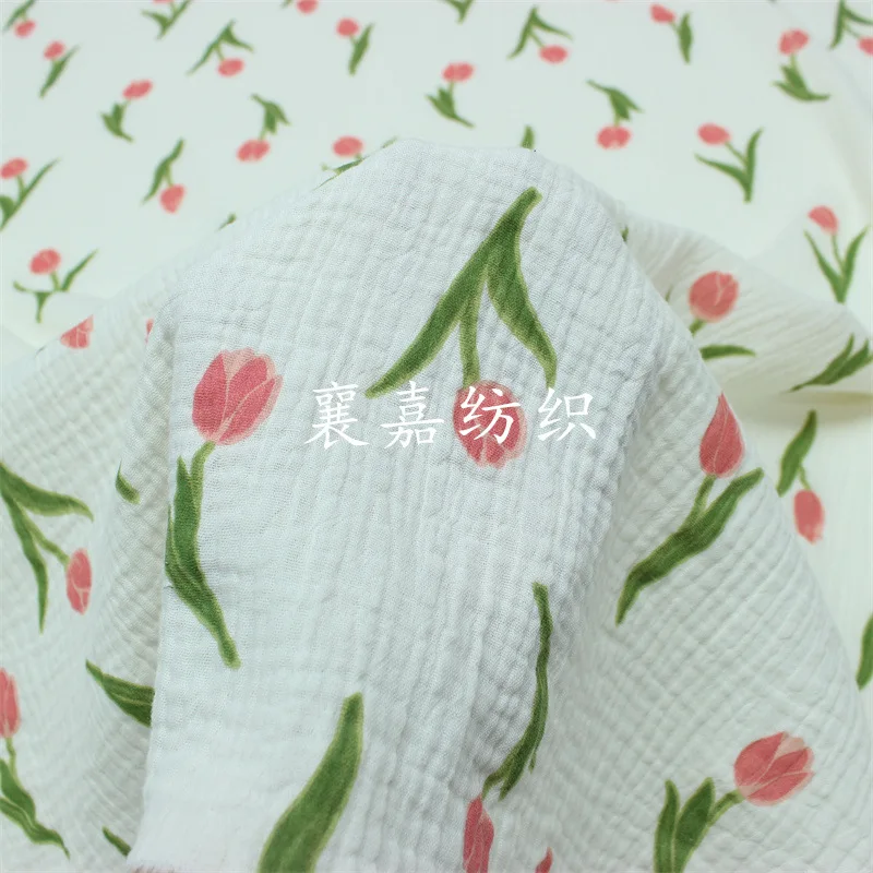 

10X1.35M 2024 Double Layer Gauze Crepe Tulip Fabric Baby Children's Clothing Pajama Blanket Fabric