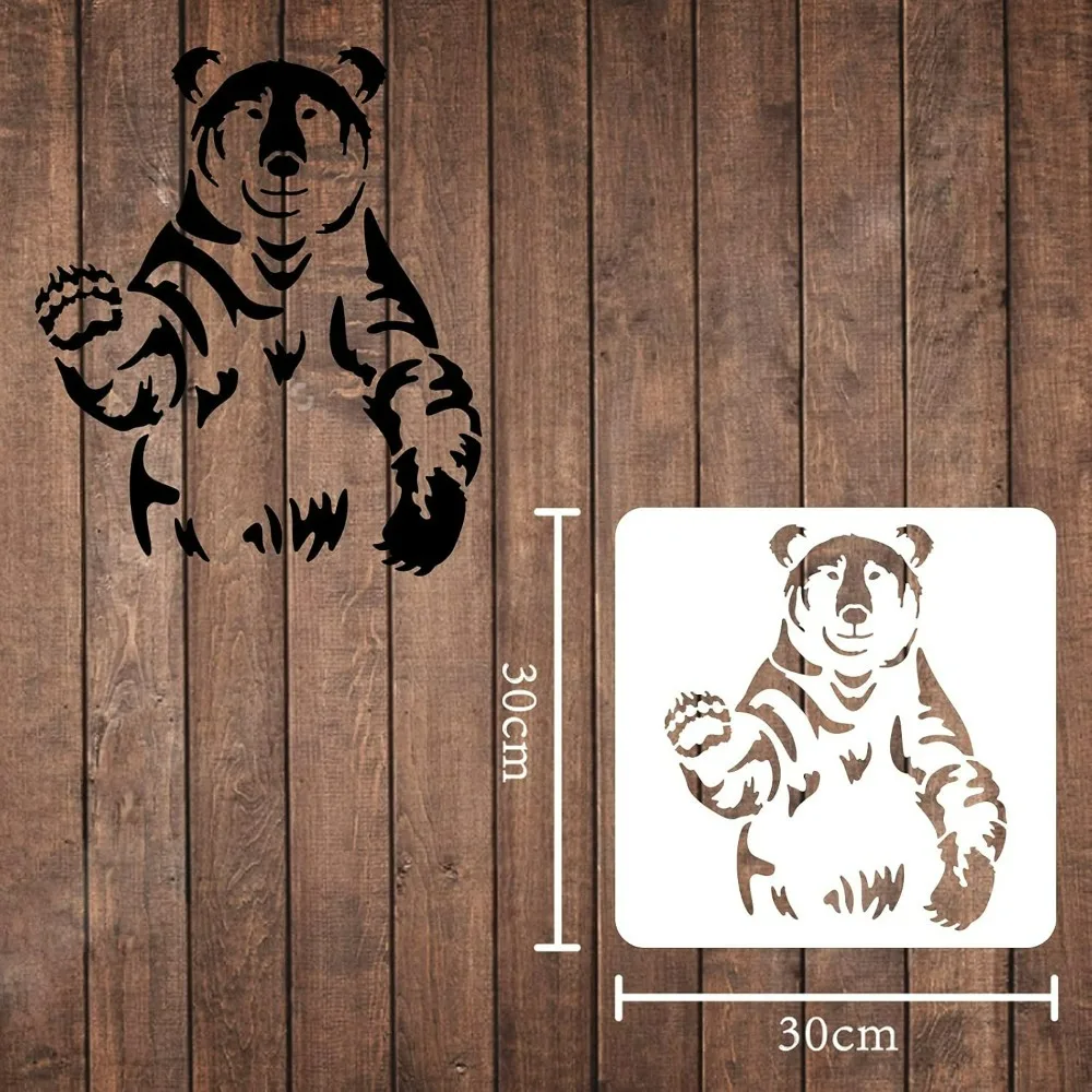 Bear Stencils Wall Decoration Template 11.8x11.8 inch Plastic Bear Drawing Painting Stencils Templates Square Reusable Stencils