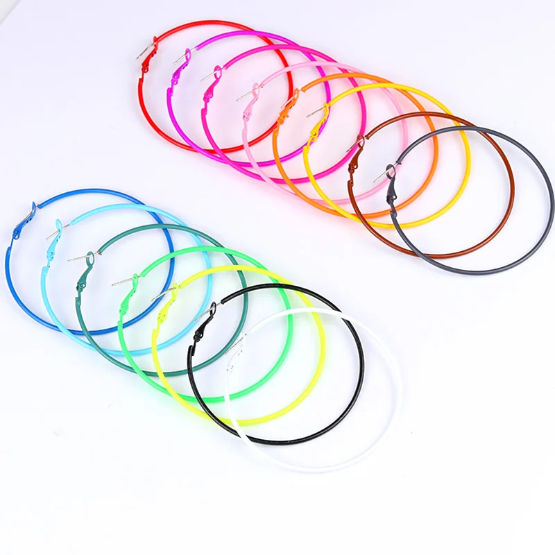 Retro Big Colorful Hoop Earrings Large Round Circle Candy Earrings Neon Dangle Earrings for Women Girls Vintage Party Jewelry