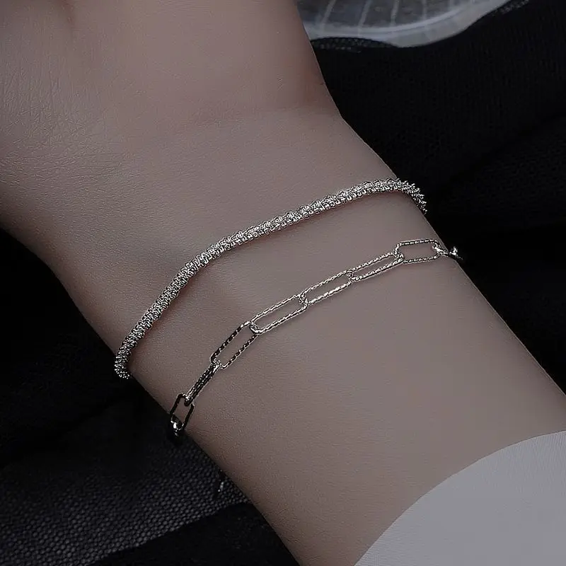 Designer chram 925 Sterling silver fine double chain bracelets for women fashion original party wedding cute Jewelry gift