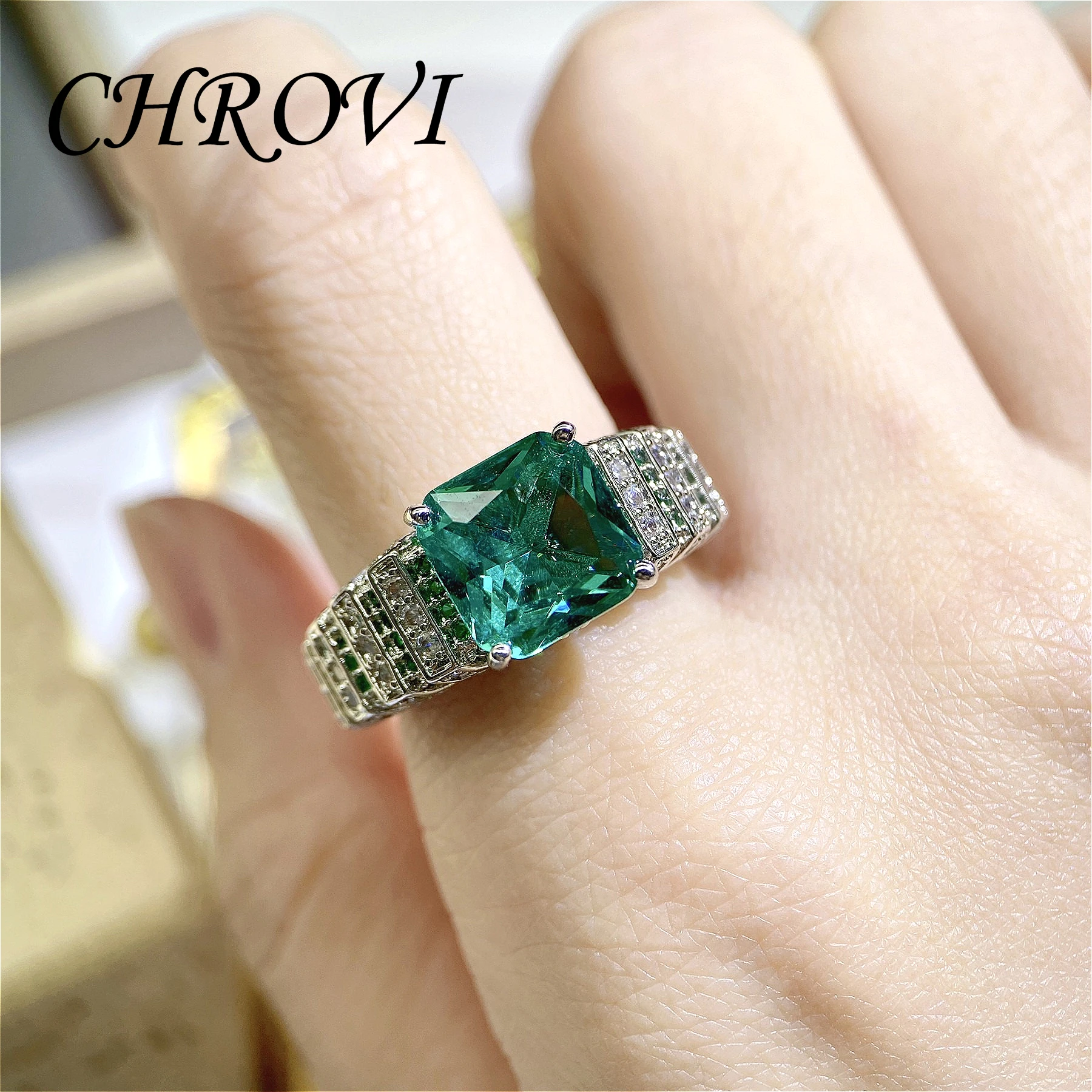 

Новое кольцо из стерлингового серебра 925 пробы с озерно-зеленым бриллиантом, зеленым кубическим цирконием и разноцветными камнями, открытое кольцо