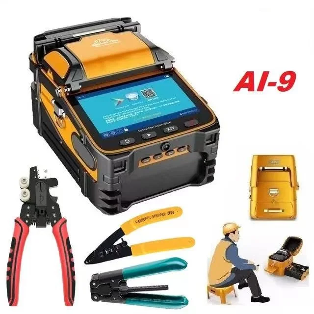 Six motors AI-9 Automatic SM&MM Multi-language fiber optical  Fusion Splicer machine FTTH Welding Splicing Machine