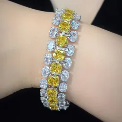 Pulsera italiana multicapa con corte de cojín para mujer, joyería de diseñador de lujo chapada en oro y plata, gema de circonita amarilla, diamante, tenis