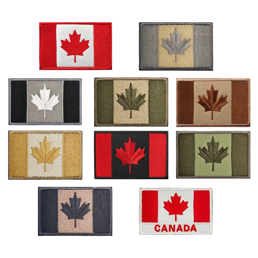 Multi-Color Rectangular Canadian Maple Leaf Flag Embroidered Patch Outdoor Backpack Camouflage Hat Decorative Badge Hook & Loop