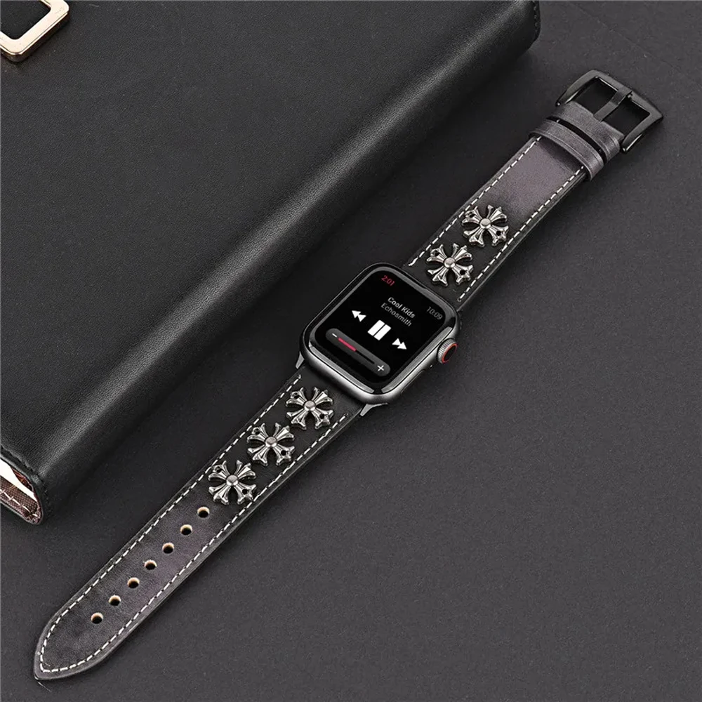 Leather Watch Band for apple watch strap Ultra 2 49mm 45mm 42mm 40mm 41mm Woman Man bracelet iWatch series 9 8 7 6 5 4 3 Se Band