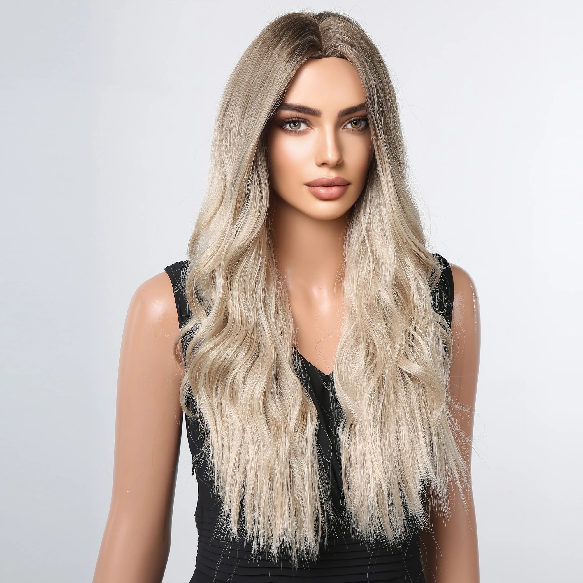 HENRY MARGU Long Ash Blonde Wig for Women Blonde Middle Part Wave Hair Wigs Natural Light Brown Cosplay Party Wig Heat Resistant