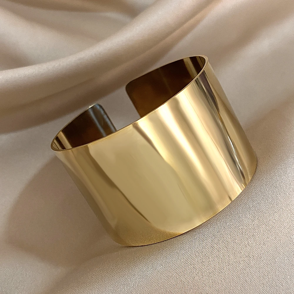 Glänzende Öffnung, klobiger, breiter Edelstahl-Manschettenarmreif für Damen und Herren, modisch, wasserdicht, stapelbar, Charms-Schmuck