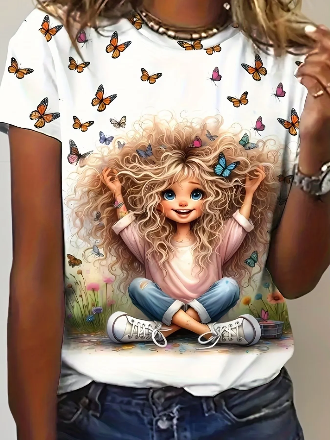 Summer Cute Girl 3D Print T-Shirts Fashion Women's Short Sleeve Round Neck T Shirt Harajuku Y2K Casual Tees Top Female Clothing