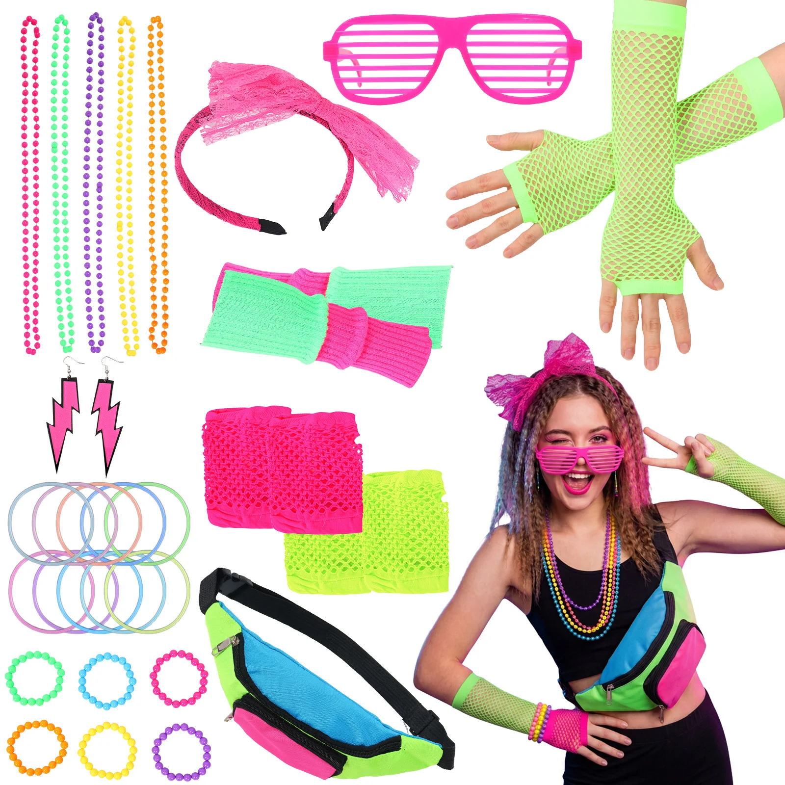 

80s Themed Party Women Costume Accessories Eye Catching Outfit Universal Retro Hip Hop or Rock Styles Clothing Accessories
