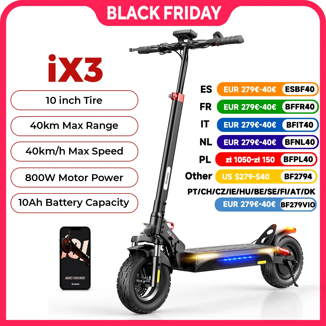 Immagine di IScooter iX3 800W potente Scooter elettrico 40KM gamma 10 pollici fuoristrada pneumatico elettrico Kick Scooter 10Ah 40 KM/H Scooter per adulti