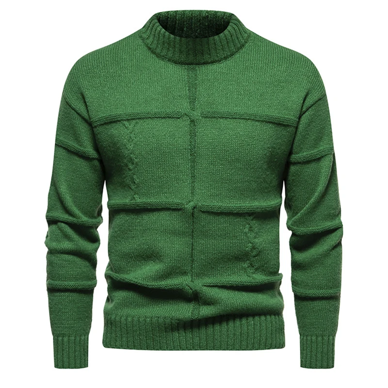 Mens Green Knitted Winter Sweater 2023 New Soft Warm Mock Turtleneck Sweaters Fashion Casual Crewneck Solid Color Pullovers Male