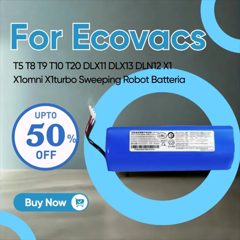 

Совместимый литий-ионный аккумулятор 5000 мАч, 14,8 В для Ecovacs T5 T8 T9 T10 T20 DLX11 DLX13 DLN12 X1 X1omni X1turbo Sweeping Robot Batteria
