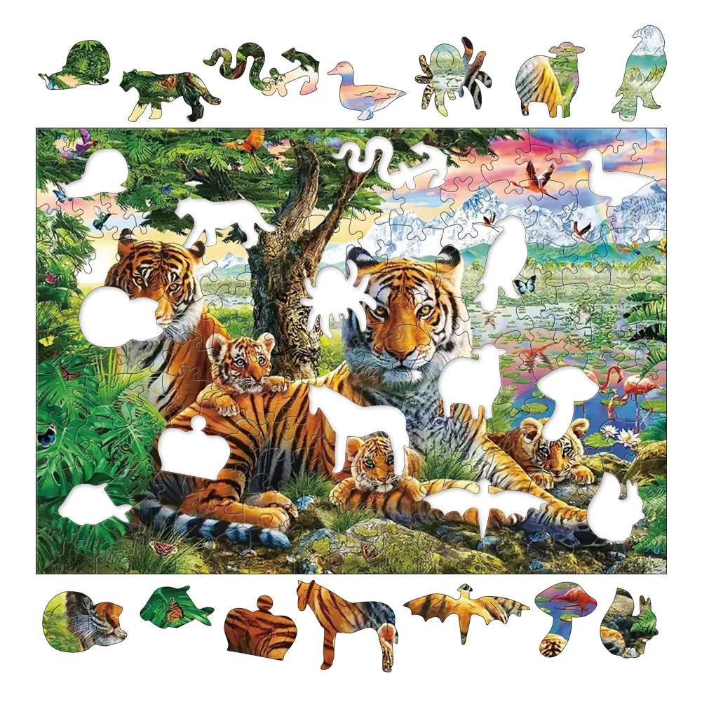 Exquisite Irregular Jungle Tiger Wooden Jigsaw Puzzles For Kids Educational Intellectual Toy Adults Charming Wood DIY Crafts