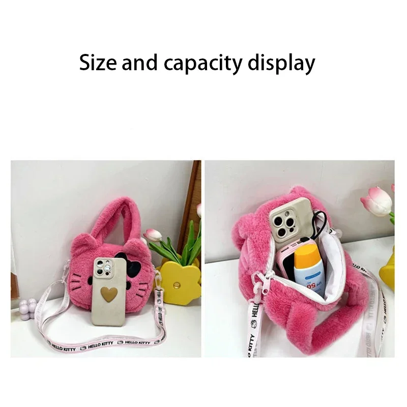 Sanrio Plush Shoulder Bag for Girl Kids Cute Hello Kitty Handbags Fashion Trend Brand Luxury Designer Crossbody Bag Mini Size