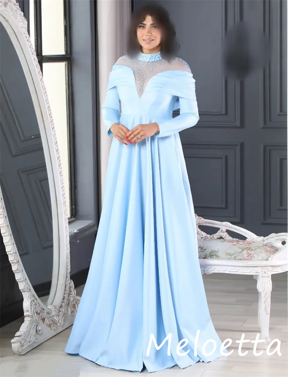 تخصيص جودة عالية Charmeuse مطرزة الطية ألف خط طوق فساتين طويلة مناسبة مخصصة أنيقة #3