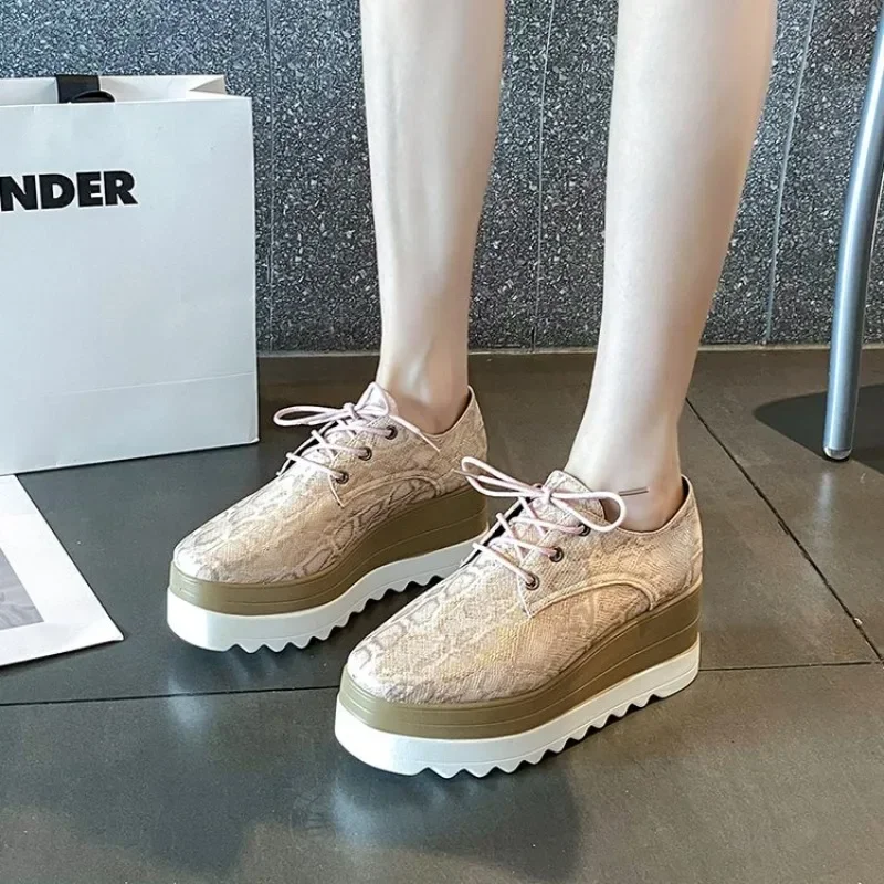 2024 Spring New Women Flat Platform Shoes Slip on Moccains Ladies Casual Shoes Woman Thick Sole Brogue Creepers Sneakers