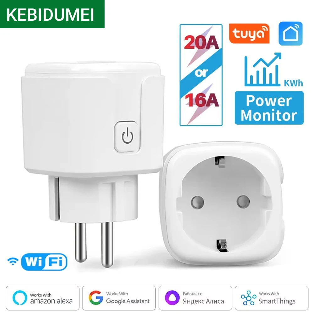 Tuya Smart Socket EU16A/20A Wifi Smart Plug With Power Monitoring Smart Life APP Remote Control Support Google Assistant Alexa