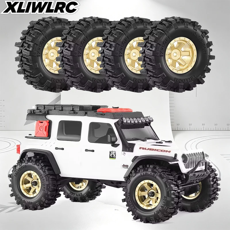 4pcs 0.7 inch Brass Beadlock Wheel Rim & Rubber Tire Tyre for 1/30 Axial SCX30 1/32 Ascent-32 RC Car Upgrade Parts