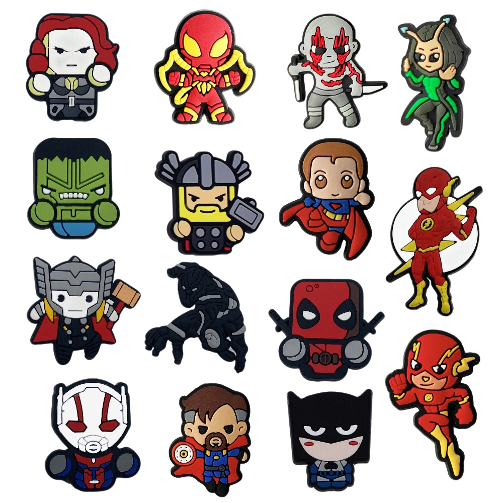 

15pcs Marvel cartoon series Shoes Charms Accessories Fit Clog Backapck Wristbands Shoe Decorate Buckle Christmas Parties Gift