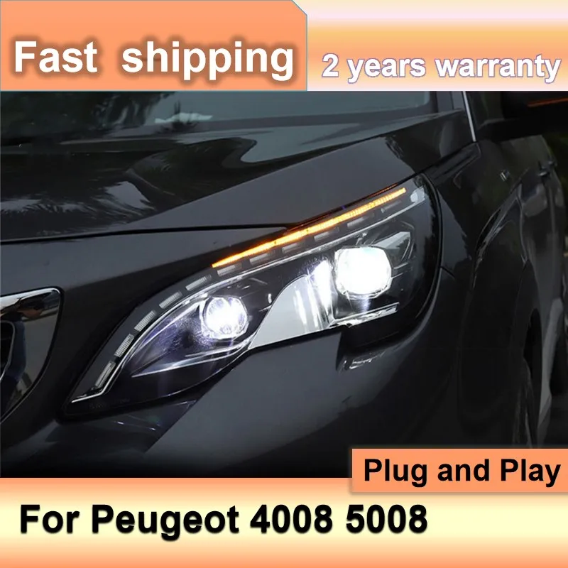 Car Accessories for Peugeot 4008 5008 2017-2021 Auto Headlights Upgrade DRL Turn Signal Projector Lens Accessories Lamp