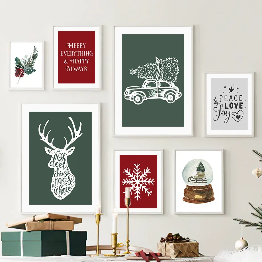 

Wall Art Canvas Painting Christmas Tree Gift Santa Claus Deer Nordic Posters And Prints Wall Pictures For Living Room Home Decor