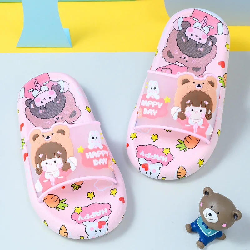 Summer Kids Indoor Outdoor Girls Boy Bathroom Non-slip Soft Sole Slippers Students Beach Sandals Shoes Children Cartoon Slippers