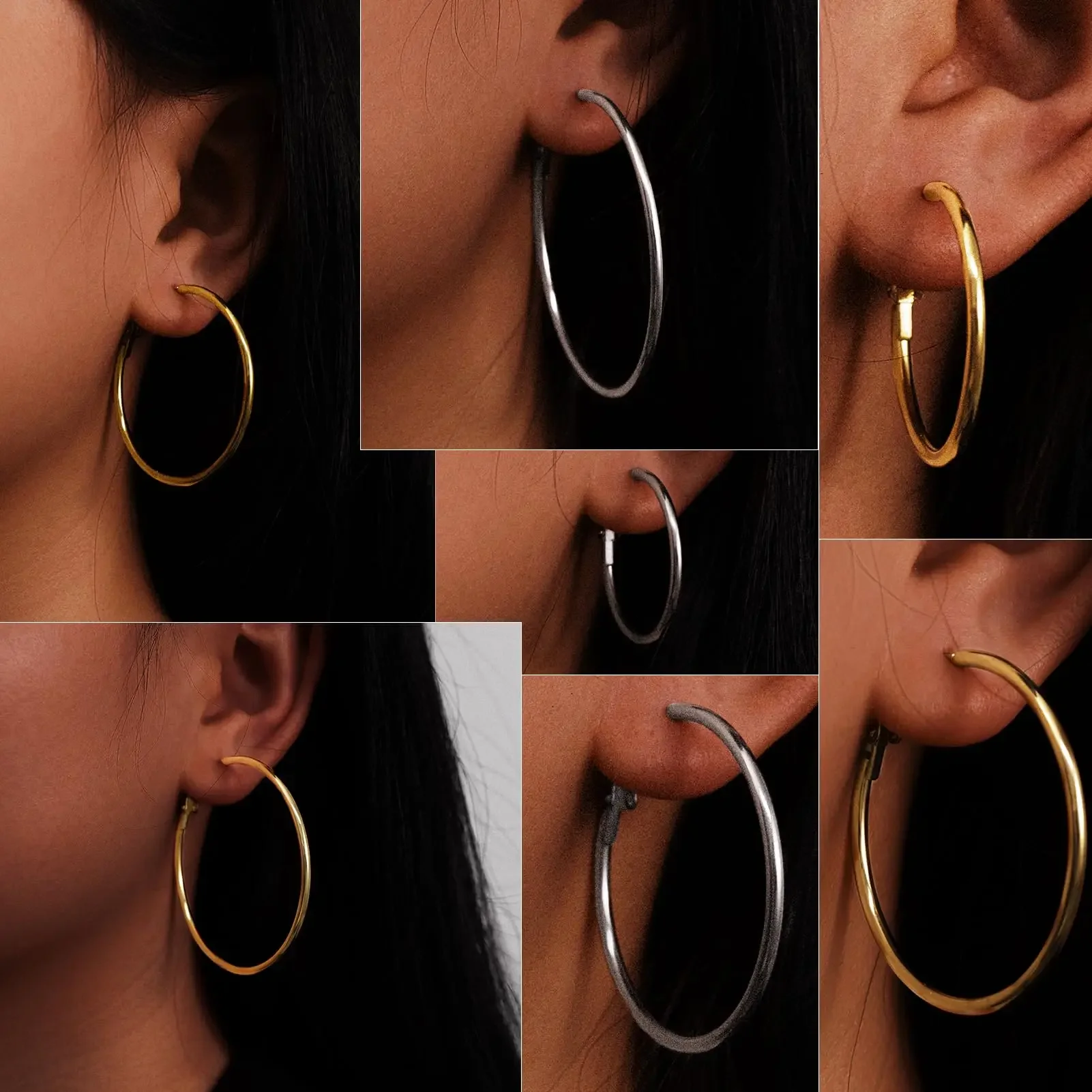 Hyperbole Big Gold Color Metal Hoop Earrings Set for Women Simple Round Circle Earring Female Silver Color Daily Jewelry