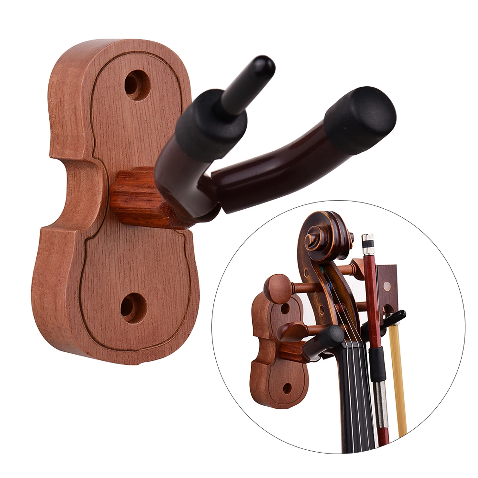 Mahogany Wood Violin Hanger Hook with Bow Holder for Home & Studio Wall Mount Use