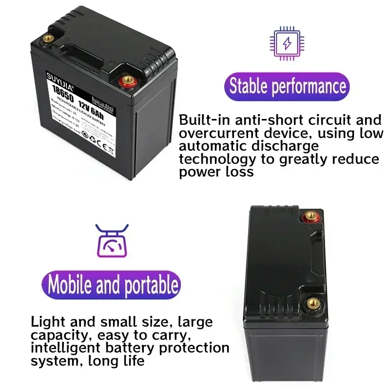 18650 Battery 12V 6Ah Rechargeable Lithium Battery Pack for Solar Energy Light Xenon LED Lamp Electric Sprayer +12.6v 3A Charger