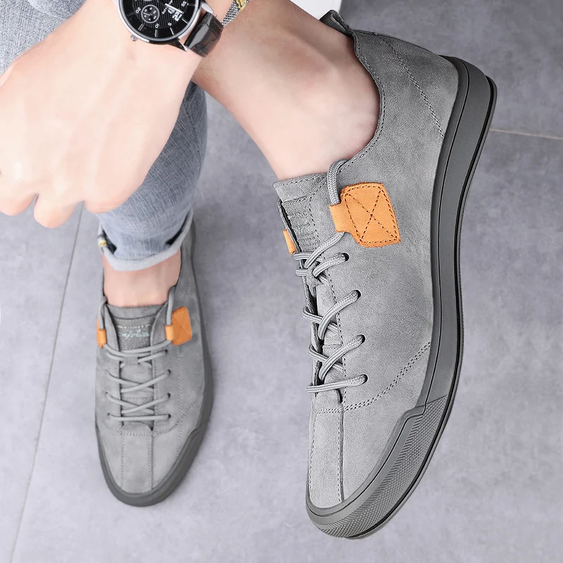 

Весенняя брендовая мужская модная повседневная обувь из свиной кожи с верхним слоем на шнуровке, уличная новая удобная нескользящая повседневная спортивная обувь