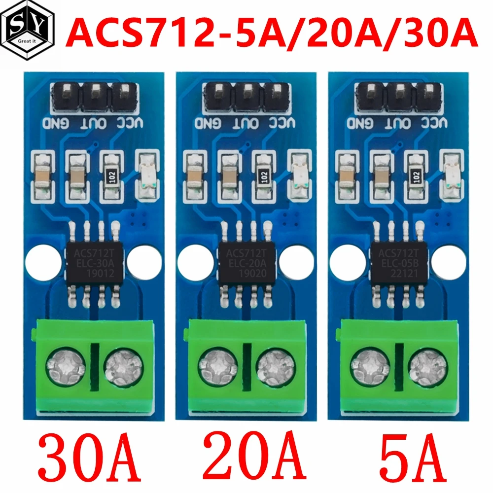 1PCS  ACS712 5A 20A 30A  Range Hall Current Sensor Module ACS712 Module For Arduino 5A 20A 30A