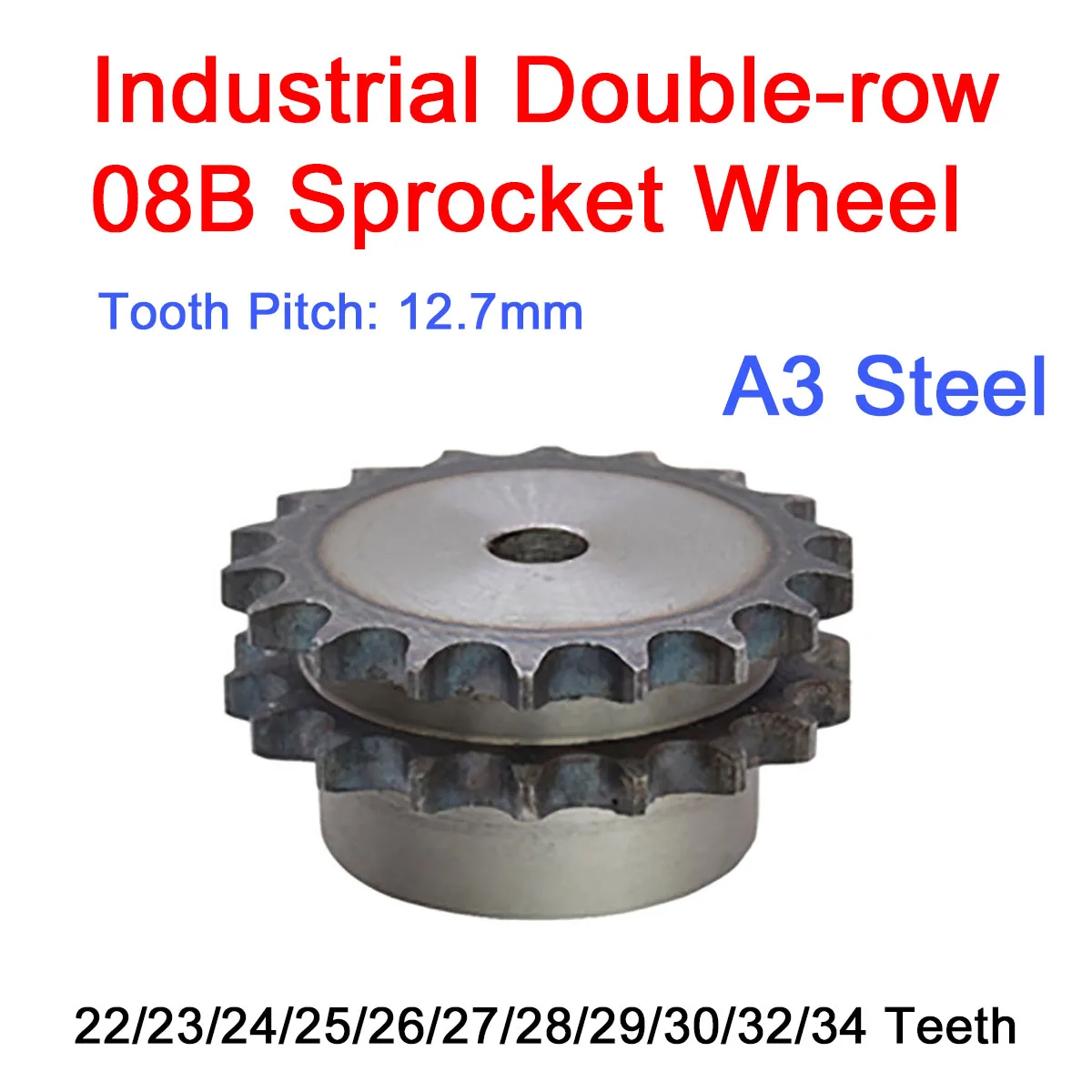 

1Pc 08B Double-row Sprocket Wheel 22/23/24/25/26/27/28/29/30/32/34 Teeth A3 Steel Chain Gear with Step Tooth Pitch 12.7mm