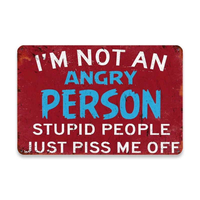 2D Flat Funny Sarcastic 'I'm Not An Angry Person' Vintage Metal Aluminum Sign - Perfect for Man Cave, Garage, Bar