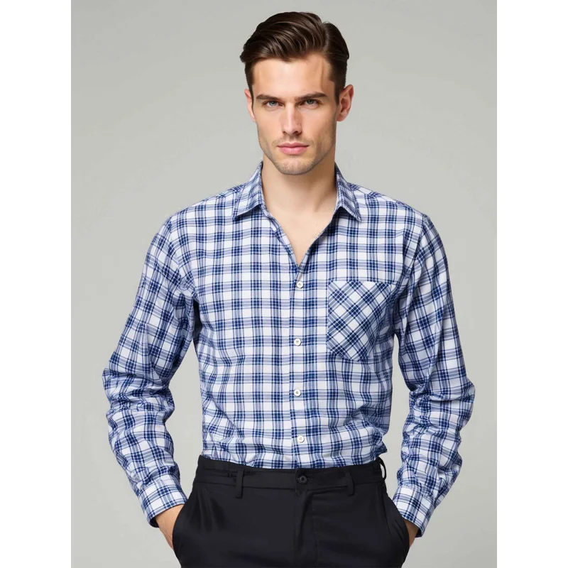 

2025American Style Spring and Autumn Men's Casual Plaid Shirt Design with Elegant Turn-down Collar Long Sleeve Shirt