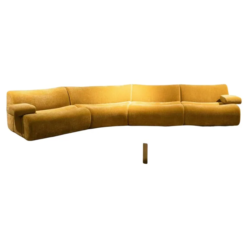 Retro style fabric sofa, large villa living room shopping mall hotel lobby light luxury minimalist style curved sofa combination