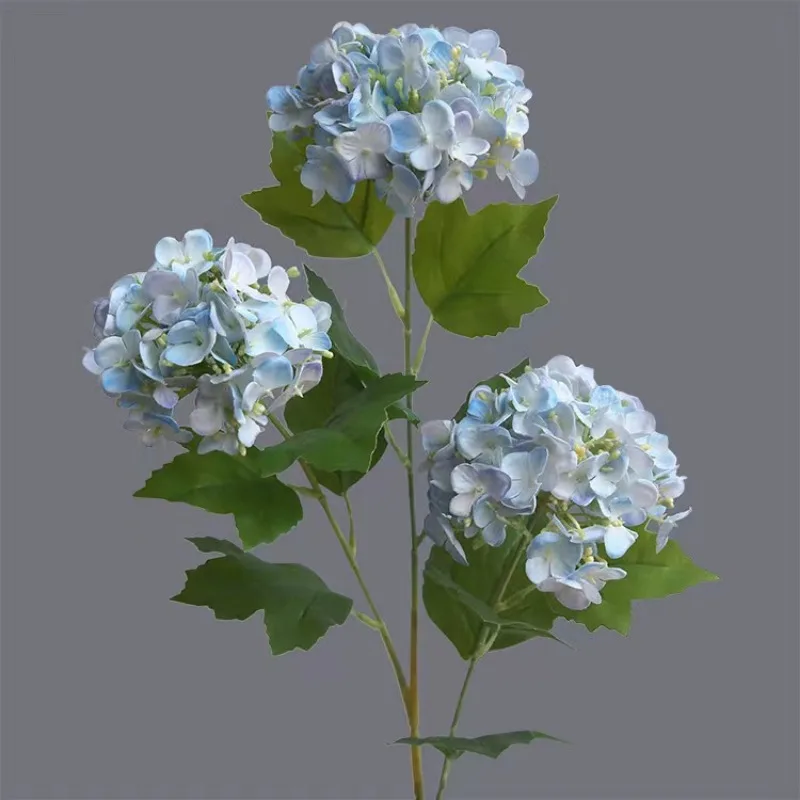 New exquisite 3 heads small Hydrangea branch with green leaves simulation flowers for Wedding home party decoration office hotel