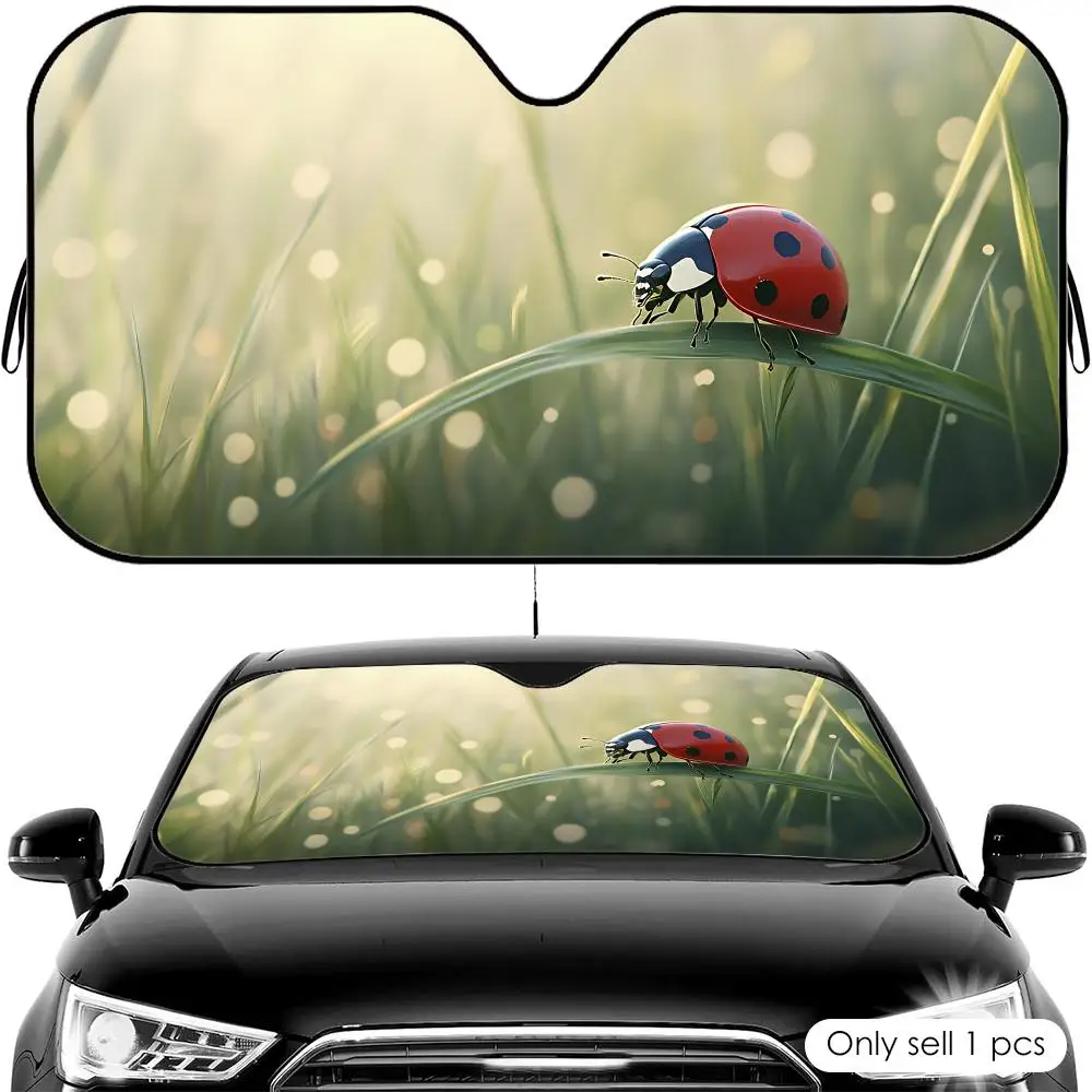 Red Ladybug Cartoon Sun Visor Foldable Universal Car Windshield Sun Shade UV Protection Heat Insulation Foldable Cover