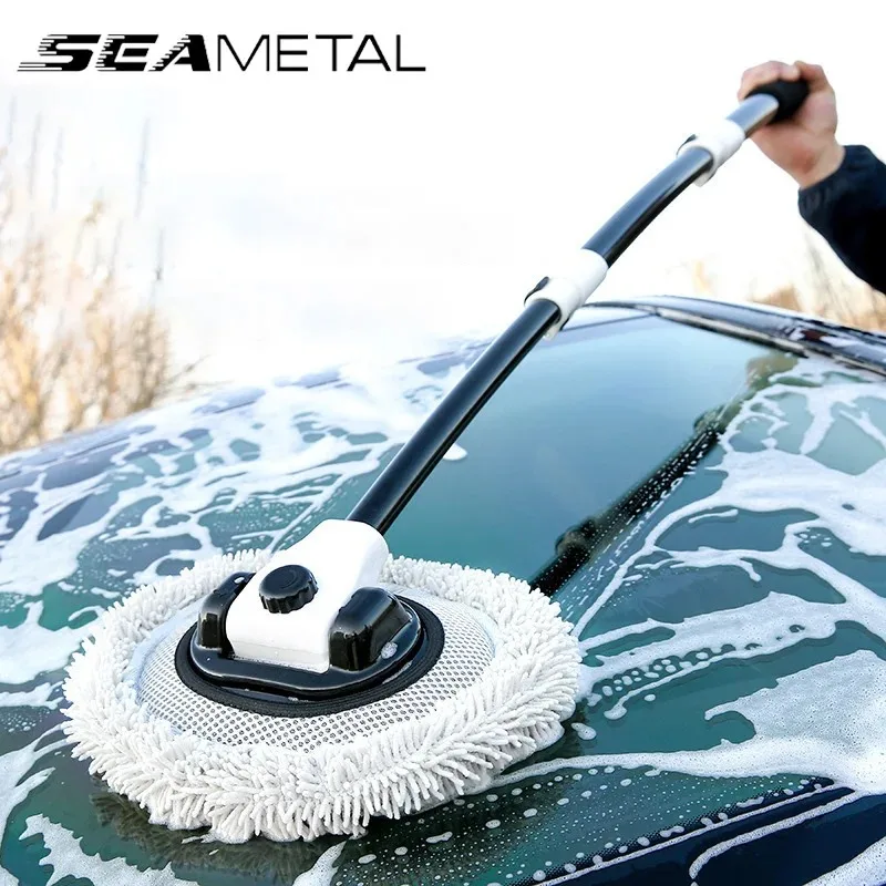 SEAMETAL 15 Degree Bend Car Cleaning Brush Car Wash Brush Telescoping Long Handle Cleaning Mop Chenille Broom for Car Wash Care