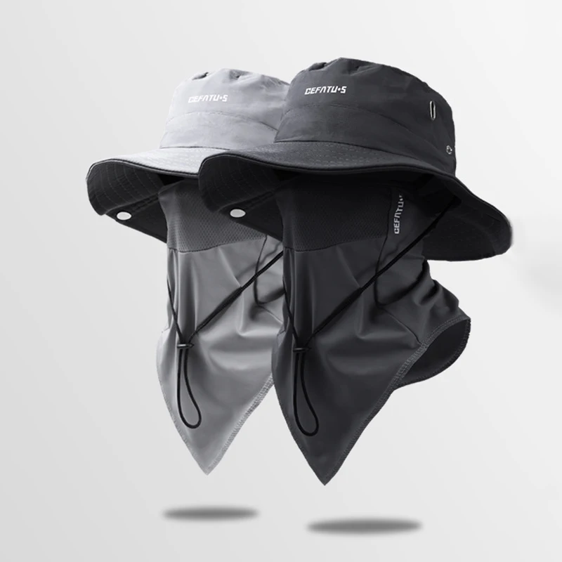 2Pcs Wide-Brimmed Sun Hat,Fishing Hat,for Beach Fishing, Hiking,Camping,with Cooling Silk Mask to Block Mosquitoes(Hat + Mask）